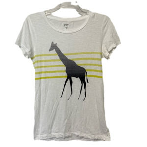 Crown & Ivy White Tee with Yellow Stripes & Giraffe Design Size Small